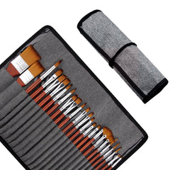 25Pcs Wooden Handle Nylon Bristle Artist Painting Brush Set with Canvas Bag