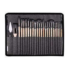 25Pcs Wooden Handle Nylon Bristle Artist Painting Brush Set with Canvas Bag