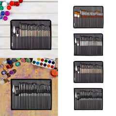 25Pcs Wooden Handle Nylon Bristle Artist Painting Brush Set with Canvas Bag