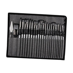 25Pcs Wooden Handle Nylon Bristle Artist Painting Brush Set with Canvas Bag