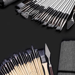 25Pcs Wooden Handle Nylon Bristle Artist Painting Brush Set with Canvas Bag