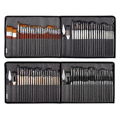 25Pcs Wooden Handle Nylon Bristle Artist Painting Brush Set with Canvas Bag