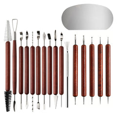 Pottery Making Tools with Wood Handles Pottery Carving and Shaping Tool 17-Pieces Set Art Supplies With Stainless Steel Blades