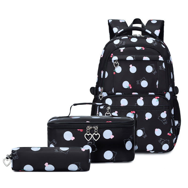 3pcs/set Backpack Primary and Secondary School Girls Printed Large Capacity Backpack School Bag with Lunch Bags and Pencil Case - honeylives