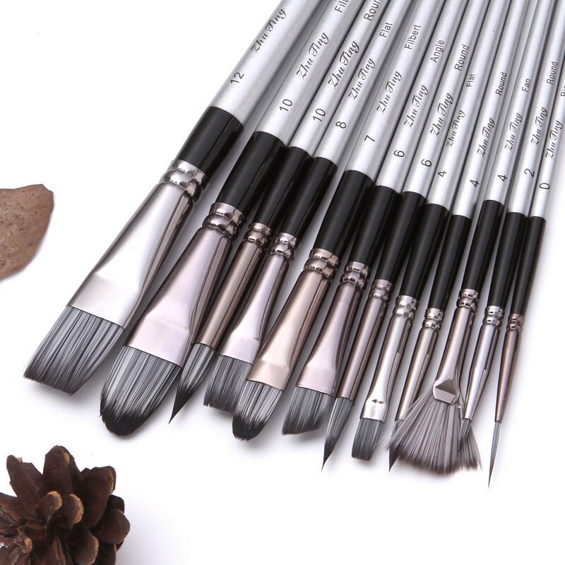 Professional 12Pcs Acrylic Oil Watercolor Painting Brushes Set