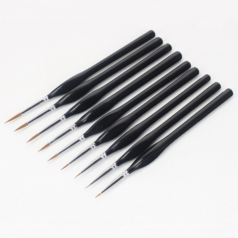 9 Pcs Extra Fine Tip Paint Brush Set Miniature Detail Paint Brush Professional Wooden Handle Watercolor Detail Liner Learning Drawing Tool Cartoon Accessories