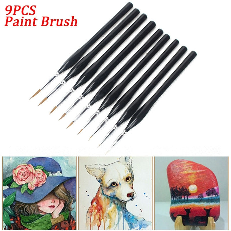 9 Pcs Extra Fine Tip Paint Brush Set Miniature Detail Paint Brush Professional Wooden Handle Watercolor Detail Liner Learning Drawing Tool Cartoon Accessories