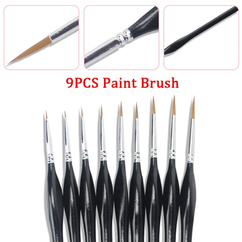 9 Pcs Extra Fine Tip Paint Brush Set Miniature Detail Paint Brush Professional Wooden Handle Watercolor Detail Liner Learning Drawing Tool Cartoon Accessories