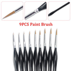 9 Pcs Extra Fine Tip Paint Brush Set Miniature Detail Paint Brush Professional Wooden Handle Watercolor Detail Liner Learning Drawing Tool Cartoon Accessories