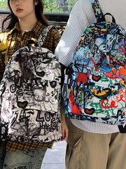 Junior High School Students Schoolbag Large Capacity Personalized Graffiti Casual Backpack With Pendant