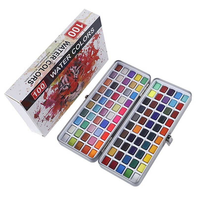 Solid Watercolor Paint Set With Metal Box Portable Travel Watercolor Paint Set