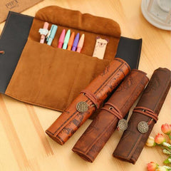 Vintage Retro Treasure Map Canvas Leather Pencil Pouch Stationery Storage Bags