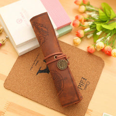 Vintage Retro Treasure Map Canvas Leather Pencil Pouch Stationery Storage Bags