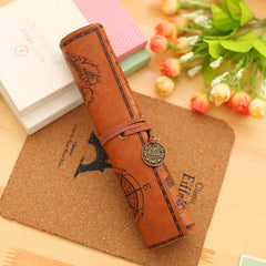 Vintage Retro Treasure Map Canvas Leather Pencil Pouch Stationery Storage Bags