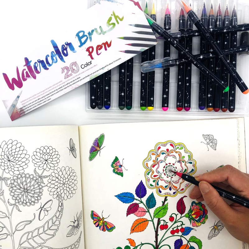 20 Color Brush Nib Watercolor Pen Set Painting Stationery Set
