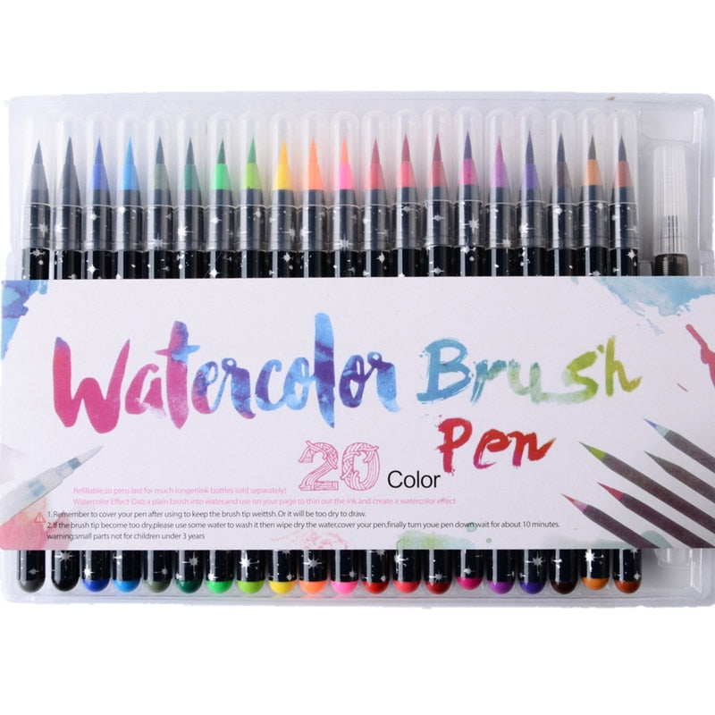 20 Color Brush Nib Watercolor Pen Set Painting Stationery Set