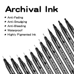 Refillable Black Ink Fineliner Waterproof Drawing Marker Pen Set