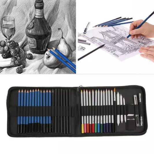 41Pcs Sketching Water Soluble Colored Pencils Set With Portable Zippered Travel Case