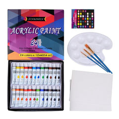 1 set Acrylic Art Paint Set 24 Color Aluminum Tube Paint Hand-painted Wall Painting 12ml DIY Waterproof Paint Set Kids Painting Tool Set