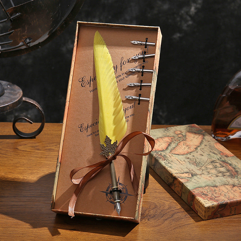 English Calligraphy Feather Dip Pen Classical Fountain Pen 1Set Feather Pen Box with 5 Nib Stationery Gift Wedding Gift Creative