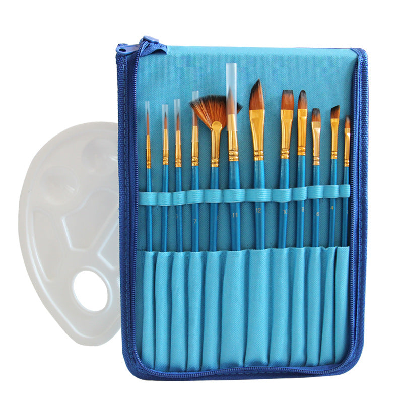 14 Pcs Nylon Paint Brushes Set Art Painting Brushes Professional Oil Watercolor Paint brush Set with 12 Pcs Painting Brushes + 1Pcs Color Palette+ 1Pcs Pencil Case, Art Supplies