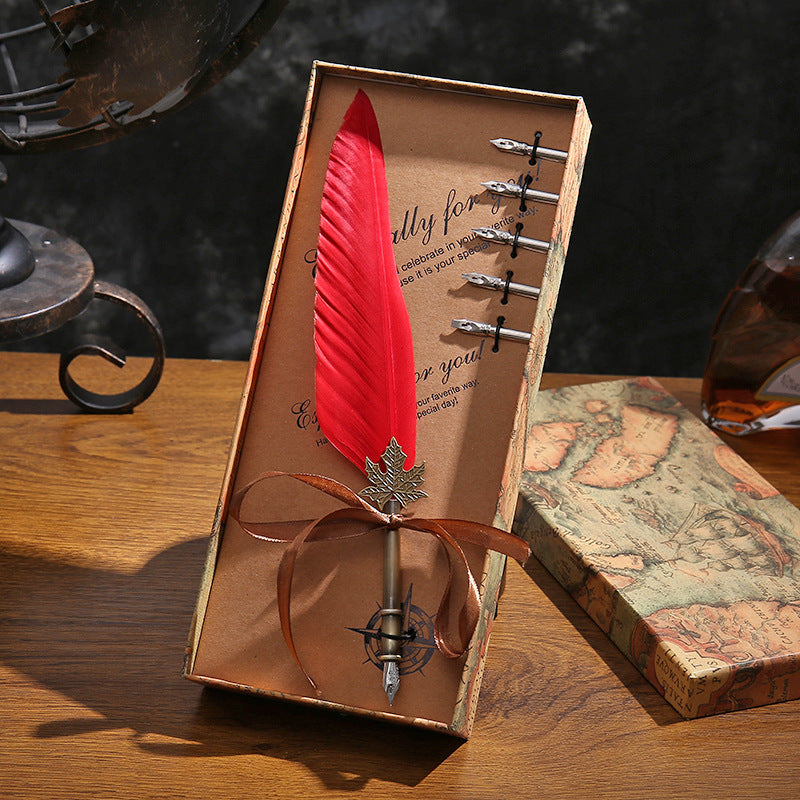 English Calligraphy Feather Dip Pen Classical Fountain Pen 1Set Feather Pen Box with 5 Nib Stationery Gift Wedding Gift Creative