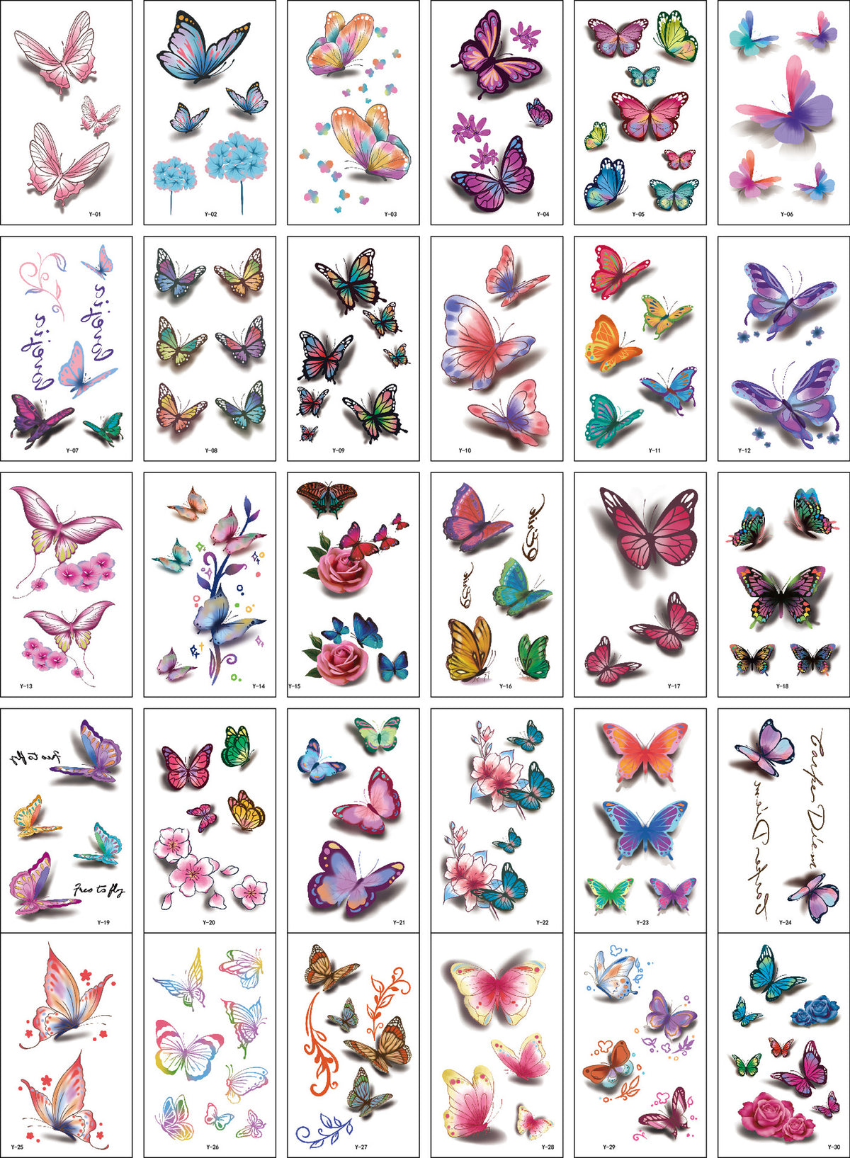 30 Sheet 3D Colorful Butterfly Temporary Tattoos Stickers