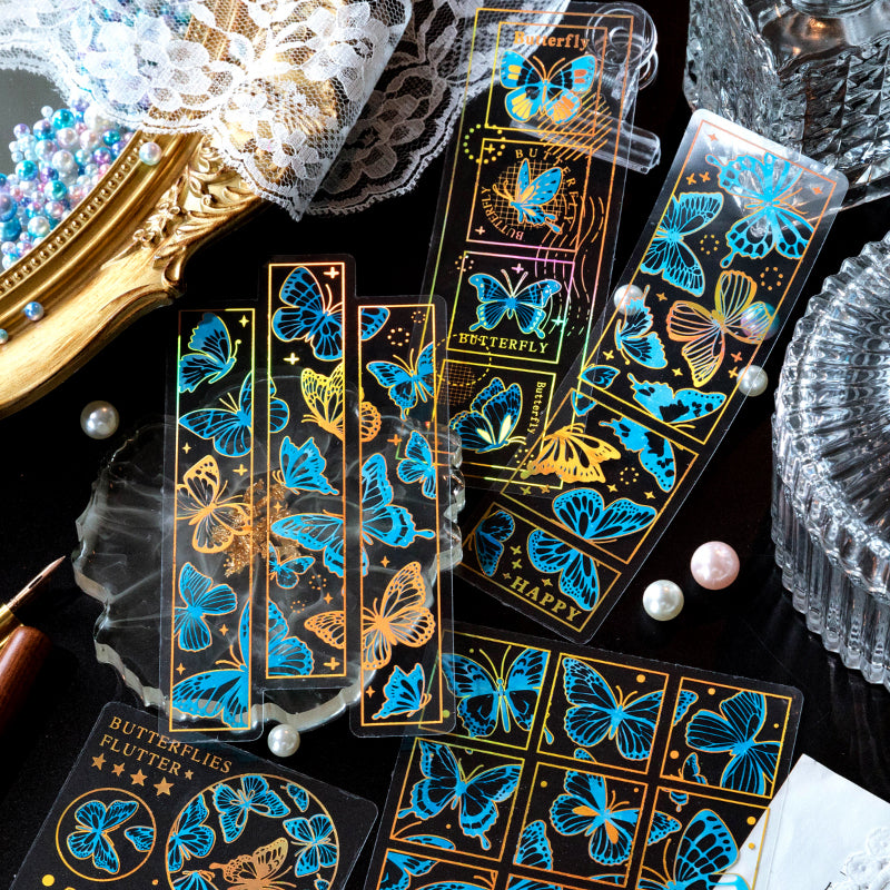 6 Styles 10Pcs/Bag Vintage Bronzing Sticker Butterfly Star Dream Decorative PVC Stickers Literary Aesthetic Scrapbooking Decorative Stationery Stickers Retro Butterflies Laser Sticker Scrapbooking Label Diary Journal Planner