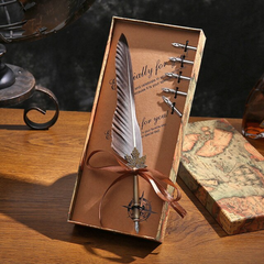 English Calligraphy Feather Dip Pen Classical Fountain Pen 1Set Feather Pen Box with 5 Nib Stationery Gift Wedding Gift Creative