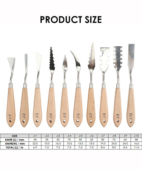 10 Pcs Professional Scraper Palette Knife Set Product Size