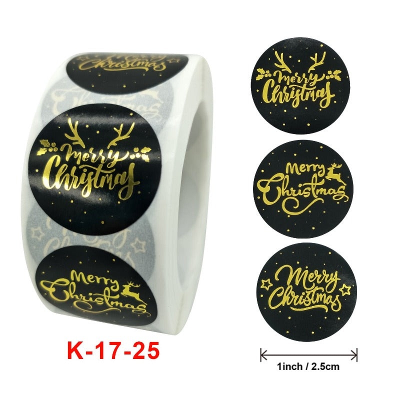 500pcs/roll Rose Gold Merry Christmas Stickers Round Labels Kraft Paper Xmas Gifts Box Labels Decorations New Year Sealing Label Stickers For Party DIY Packaging Stationery Stickers