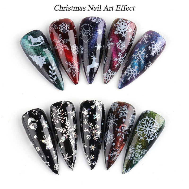 10 sheet Christmas Nail Transfer Foils Snowfake Decorations Nail Art Polish Wraps Decals DIY Nail Beauty Stickers Accessories