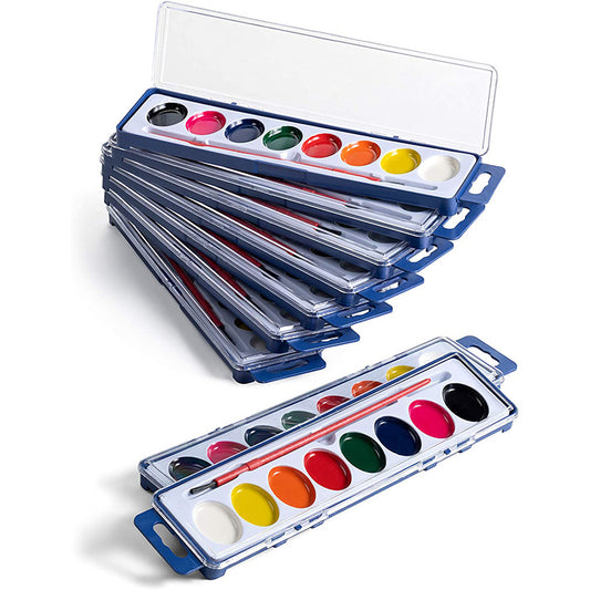 8 Colors Watercolor Paint Set Washable Watercolor Paint Set with Paint Brushes For Kids and Adults Drawing Coloring Painting, Washable Paint for Classroom, Parties, Kindergarten and Art Activities