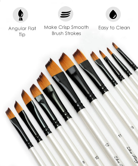 12 Pcs Angular Flat Paint Brush Set