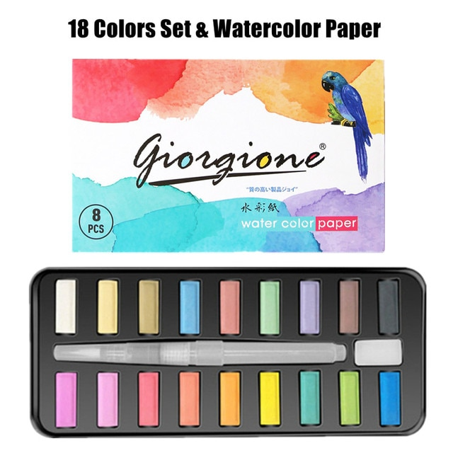 Colors Pigment for Watercolor Painting with Paint Brush&amp;Watercolor Paper Painting Set