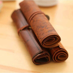 4 Pieces PU Leather Rollup Pen Bag, Vintage Creative Map Pencil Case, Matte Smooth Cover Storage Pouch Holder Organizer, Art Makeup Cosmetic Pouch, Soft Wrap Bag Stationery Gift