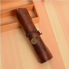 4 Pieces PU Leather Rollup Pen Bag, Vintage Creative Map Pencil Case, Matte Smooth Cover Storage Pouch Holder Organizer, Art Makeup Cosmetic Pouch, Soft Wrap Bag Stationery Gift