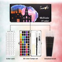 50 Watercolors Paint Set for Beginners Artist Quality Vibrant Water Color Kit with Paint Brush for Student Adults Kids Portable Case Gift Box