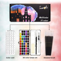 50 Solid Watercolors Paint Set Water Color Kit with Paint Brush