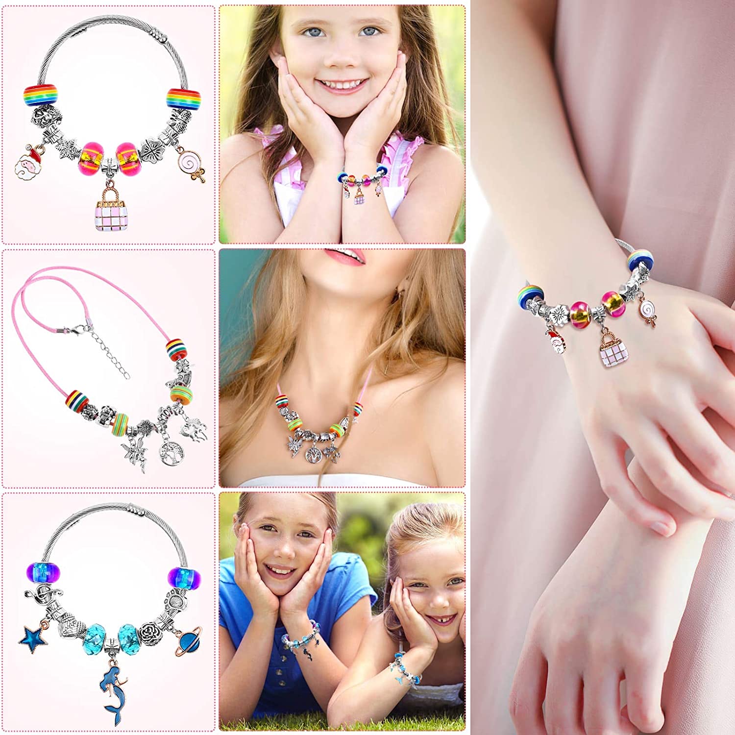 112 Pcs Christmas Jewerly Making Kit Charm Bracelets Kit with Beads, Jewelry Charms, Bracelets for DIY Craft, Jewelry Gift for Adults and Kids