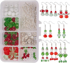 1 Box DIY Make 8 Pairs Christmas Crystal Bead Dangle Earring Making Kits White Snowman Red Angel Glass Bead Xmas Tree Dangle Earrings Jewelry Making Supplies