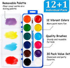 12 Colors Watercolor Paint Set Washable Watercolor Paint Set with Paint Brushes For Kids and Adults Drawing Coloring Painting, Washable Paint for Classroom, Parties, Kindergarten and Art Activities