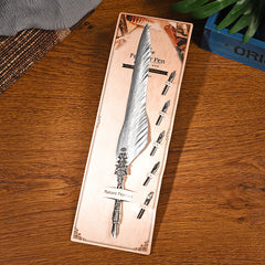 Silver Feather Pen + Metal 5Pcs Nibs Set Retro Gold Feather Fountain Pen Student Office Supplies Fountain Pen Birthday Gift