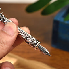Silver Feather Pen + Metal 5Pcs Nibs Set Retro Gold Feather Fountain Pen Student Office Supplies Fountain Pen Birthday Gift