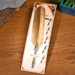 Silver Feather Pen + Metal 5Pcs Nibs Set Retro Gold Feather Fountain Pen Student Office Supplies Fountain Pen Birthday Gift