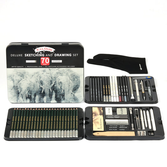 70Pcs Set Sketching Drawing Pencils Set With Metal Box