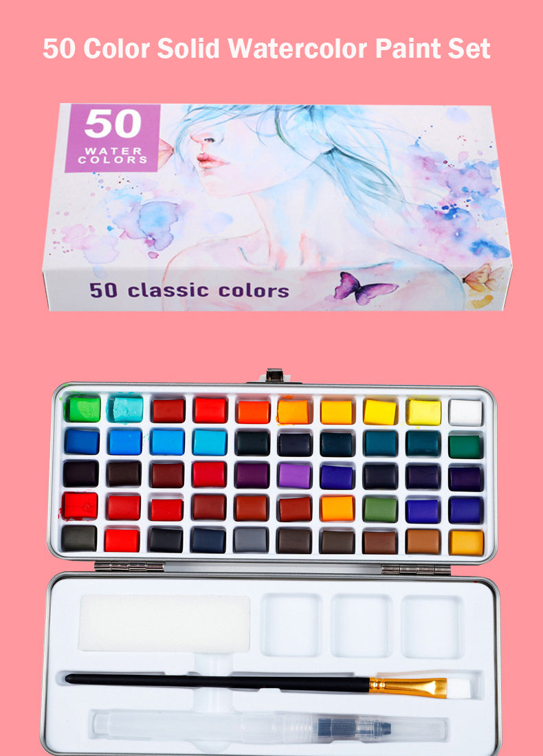 50 Colors Solid Watercolor Set Professional Watercolor Paint Set Basic Neon Glitter Watercolor Paint for Drawing Art Paint Supplies Art Supplies
