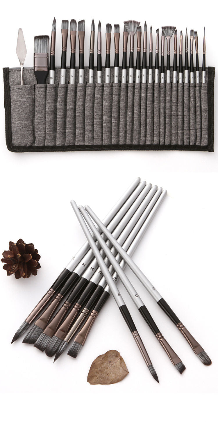 24 pcs/set Nylon Hair Watercolor Paint Brush Pen Acrylic Painting Art Paint Brushes Wooden Handle Scrubbing Scraper Acrylic Painting Art Brushes Supplies