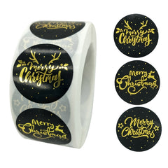 500pcs/roll Rose Gold Merry Christmas Stickers Round Labels Kraft Paper Xmas Gifts Box Labels Decorations New Year Sealing Label Stickers For Party DIY Packaging Stationery Stickers