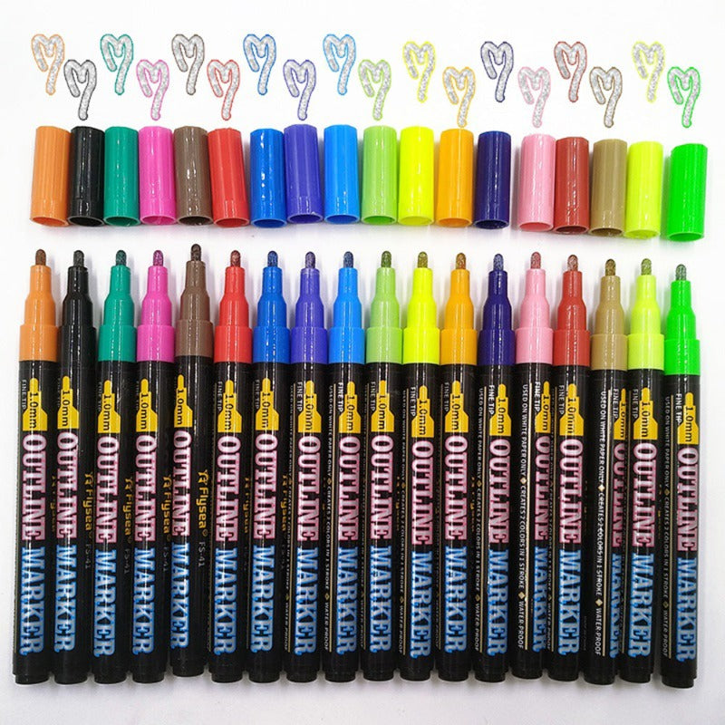 12/18colors Double Line Metallic Marker Pen DIY Album Scrapbooking Painting Sliver Glitter Outline Art Markers